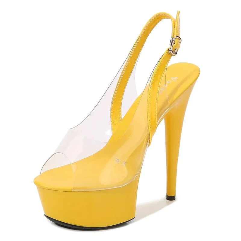 36 / Yellow 34-43 Fish-mouth shoes nightclub stiletto heels 15CM car model sandals custom logo