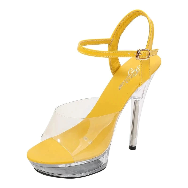 36 / Yellow Trendy Summer Women Heel Shoes Transparent Platform High Heels High Quality Ankle Strap Sandals Ladies