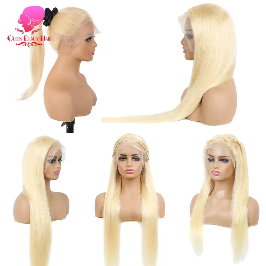 360 Full Lace Wig Human Hair Pre Plucked 613 Blonde Colored Lace Front Wigs Bone Straight Ponytail Human Hair Lace Frontal Wig - SN Wigs & More
