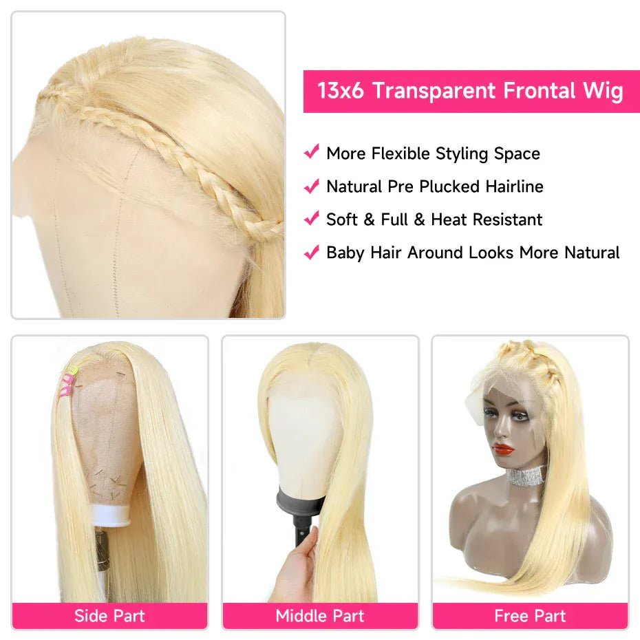 360 Full Lace Wig Human Hair Pre Plucked 613 Blonde Colored Lace Front Wigs Bone Straight Ponytail Human Hair Lace Frontal Wig - SN Wigs & More