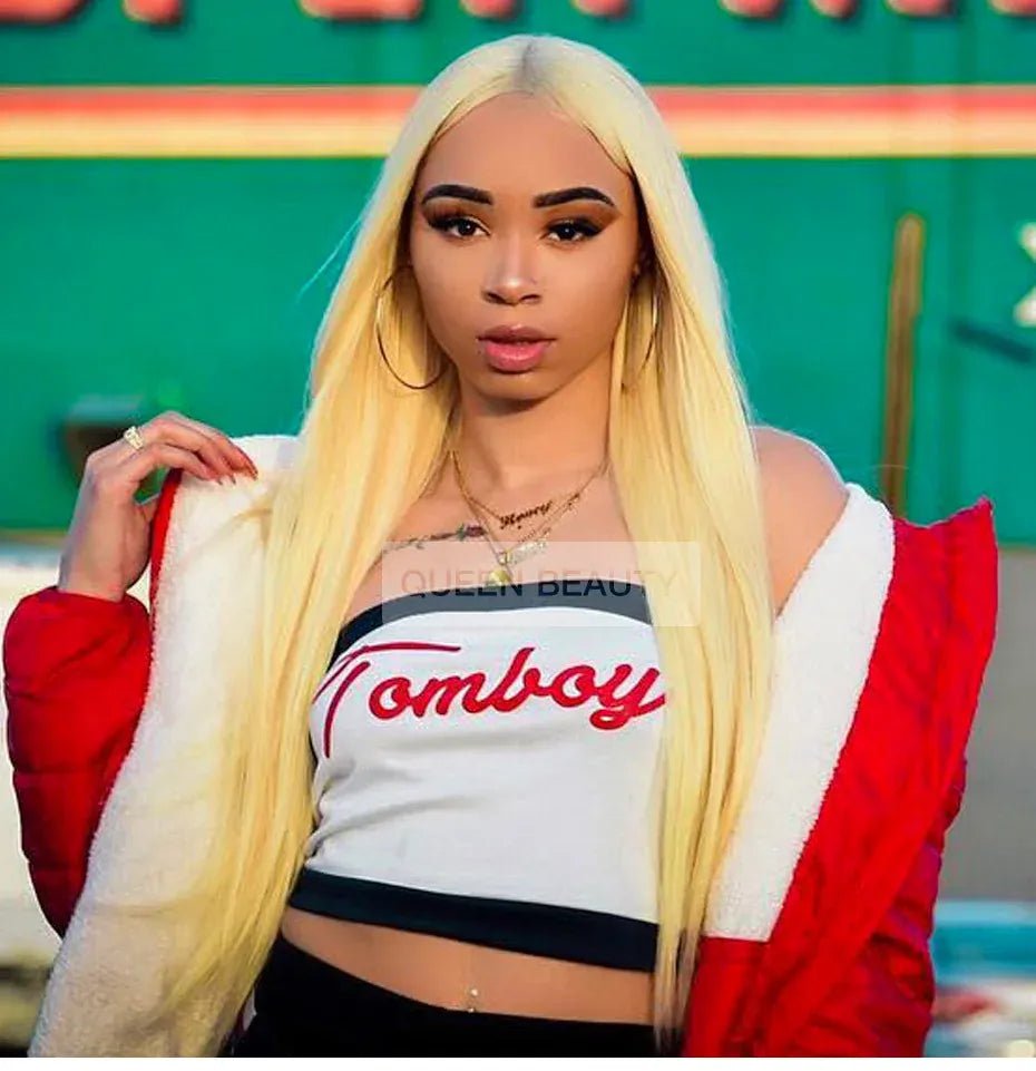 360 Full Lace Wig Human Hair Pre Plucked 613 Blonde Colored Lace Front Wigs Bone Straight Ponytail Human Hair Lace Frontal Wig - SN Wigs & More