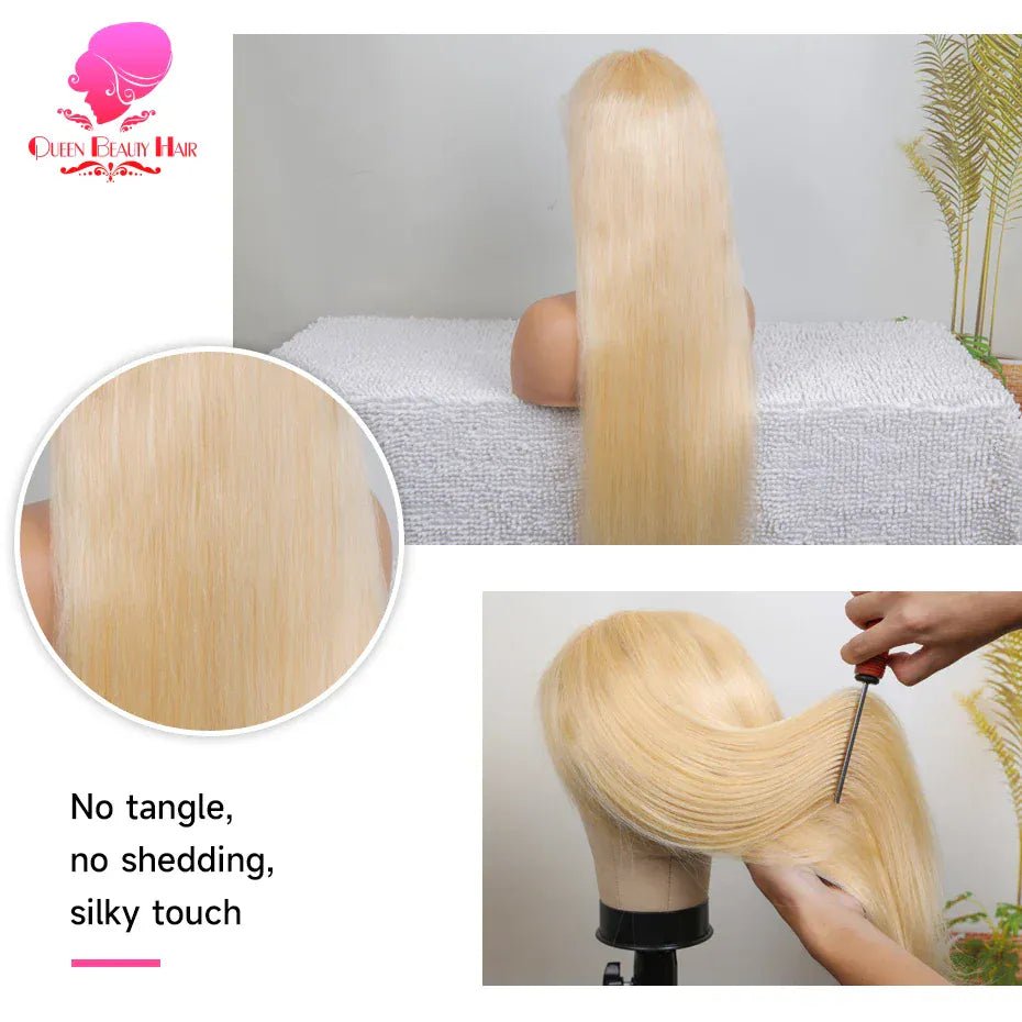 360 Full Lace Wig Human Hair Pre Plucked 613 Blonde Colored Lace Front Wigs Bone Straight Ponytail Human Hair Lace Frontal Wig - SN Wigs & More