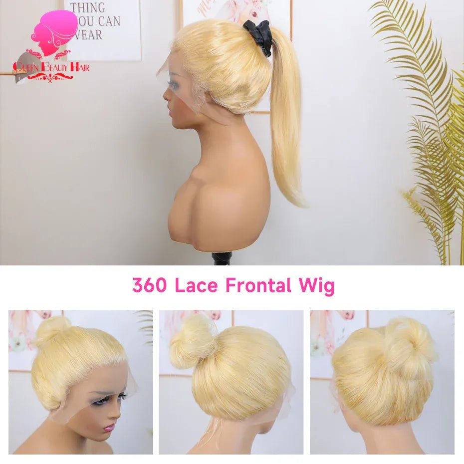 360 Full Lace Wig Human Hair Pre Plucked 613 Blonde Colored Lace Front Wigs Bone Straight Ponytail Human Hair Lace Frontal Wig - SN Wigs & More