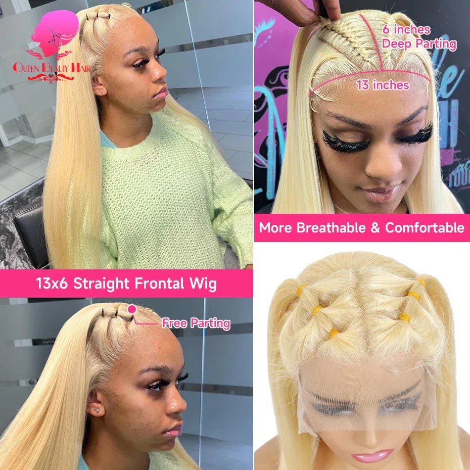 360 Full Lace Wig Human Hair Pre Plucked 613 Blonde Colored Lace Front Wigs Bone Straight Ponytail Human Hair Lace Frontal Wig - SN Wigs & More