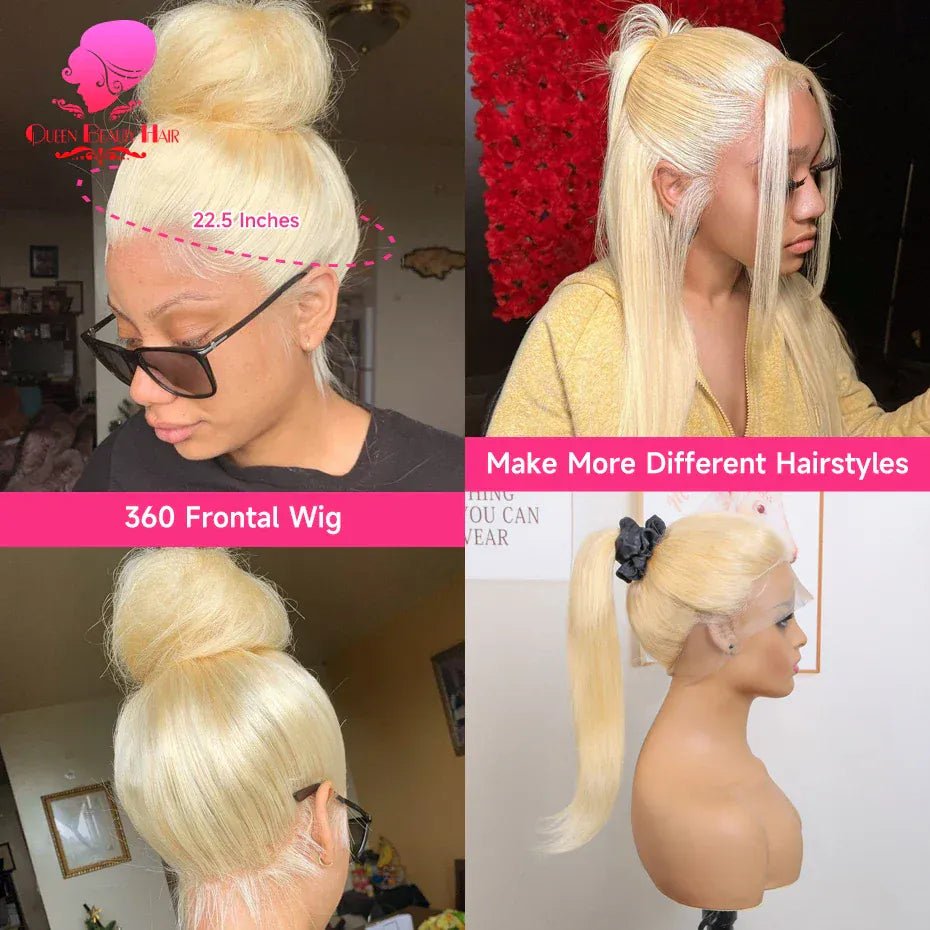360 Full Lace Wig Human Hair Pre Plucked 613 Blonde Colored Lace Front Wigs Bone Straight Ponytail Human Hair Lace Frontal Wig - SN Wigs & More