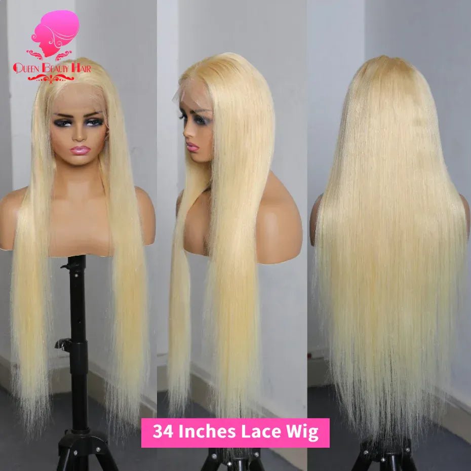 360 Full Lace Wig Human Hair Pre Plucked 613 Blonde Colored Lace Front Wigs Bone Straight Ponytail Human Hair Lace Frontal Wig - SN Wigs & More