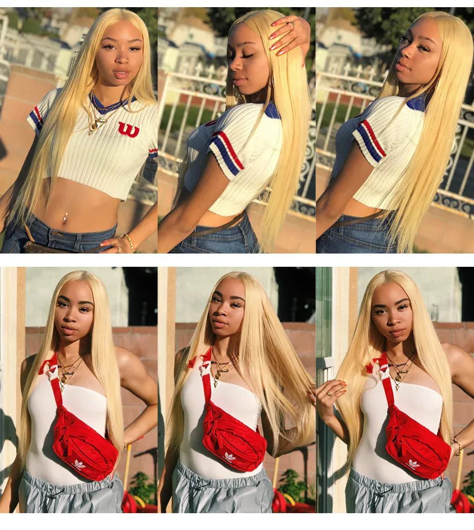 360 Full Lace Wig Human Hair Pre Plucked 613 Blonde Colored Lace Front Wigs Bone Straight Ponytail Human Hair Lace Frontal Wig - SN Wigs & More