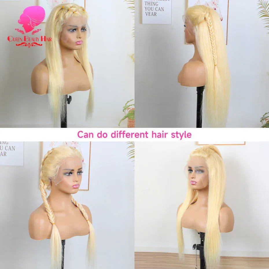 360 Full Lace Wig Human Hair Pre Plucked 613 Blonde Colored Lace Front Wigs Bone Straight Ponytail Human Hair Lace Frontal Wig - SN Wigs & More