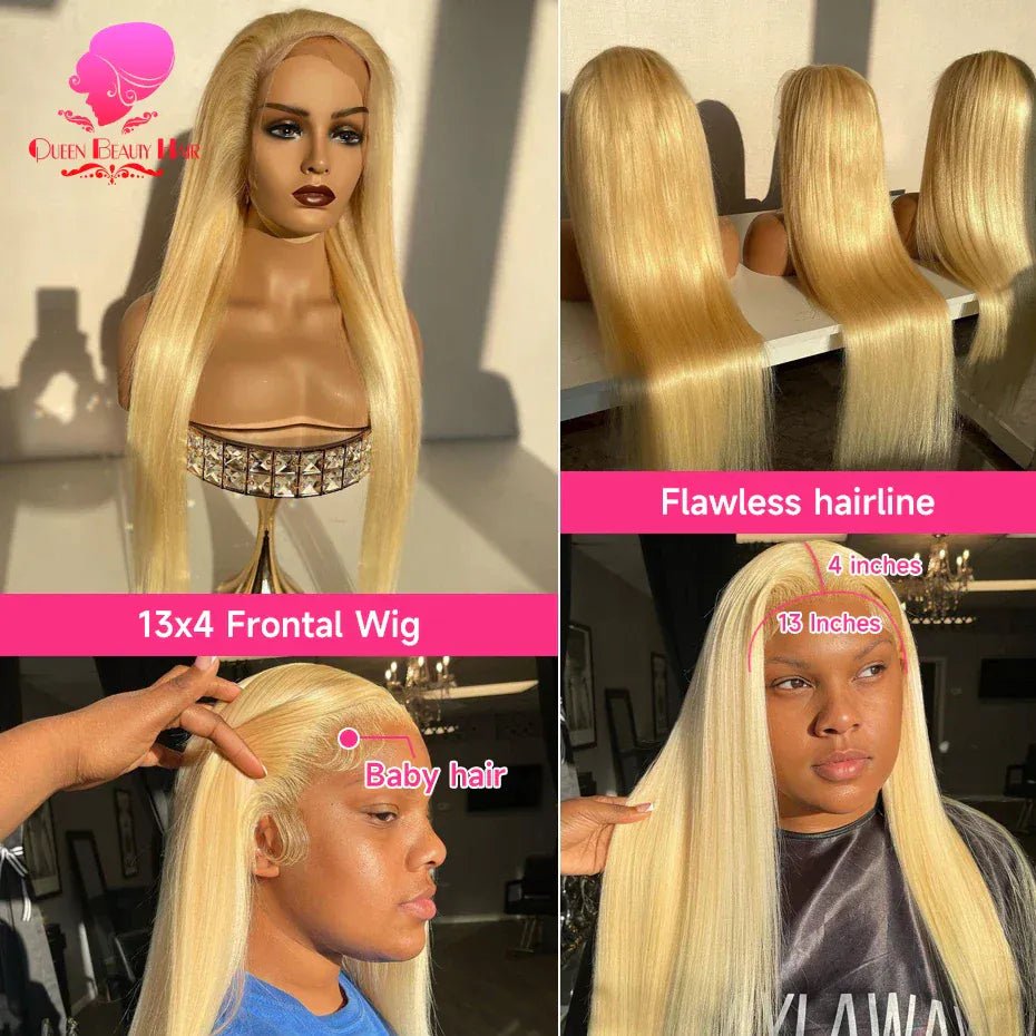 360 Full Lace Wig Human Hair Pre Plucked 613 Blonde Colored Lace Front Wigs Bone Straight Ponytail Human Hair Lace Frontal Wig - SN Wigs & More
