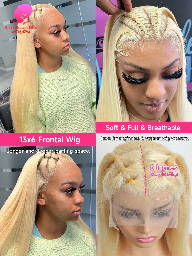 360 Full Lace Wig Human Hair Pre Plucked 613 Blonde Colored Lace Front Wigs Bone Straight Ponytail Human Hair Lace Frontal Wig - SN Wigs & More