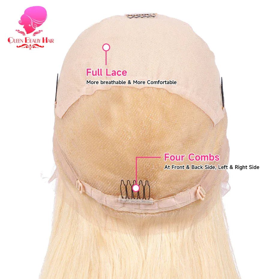360 Full Lace Wig Human Hair Pre Plucked 613 Blonde Colored Lace Front Wigs Bone Straight Ponytail Human Hair Lace Frontal Wig - SN Wigs & More
