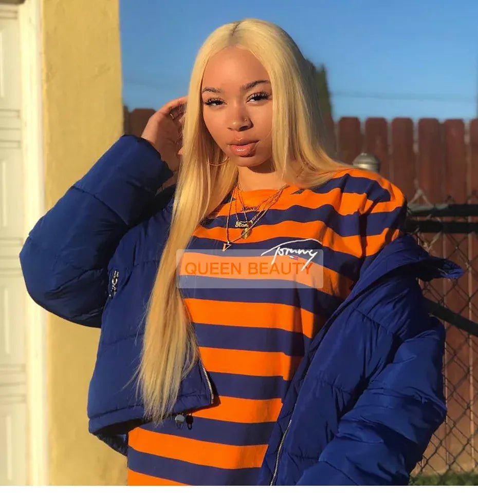 360 Full Lace Wig Human Hair Pre Plucked 613 Blonde Colored Lace Front Wigs Bone Straight Ponytail Human Hair Lace Frontal Wig - SN Wigs & More