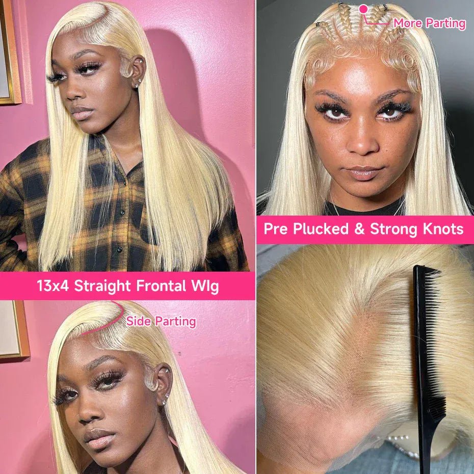 360 Full Lace Wig Human Hair Pre Plucked 613 Blonde Colored Lace Front Wigs Bone Straight Ponytail Human Hair Lace Frontal Wig - SN Wigs & More