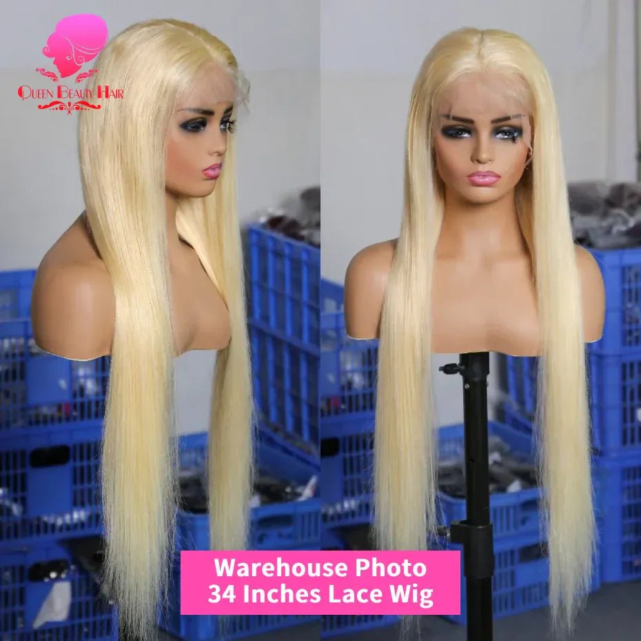 360 Full Lace Wig Human Hair Pre Plucked 613 Blonde Colored Lace Front Wigs Bone Straight Ponytail Human Hair Lace Frontal Wig - SN Wigs & More