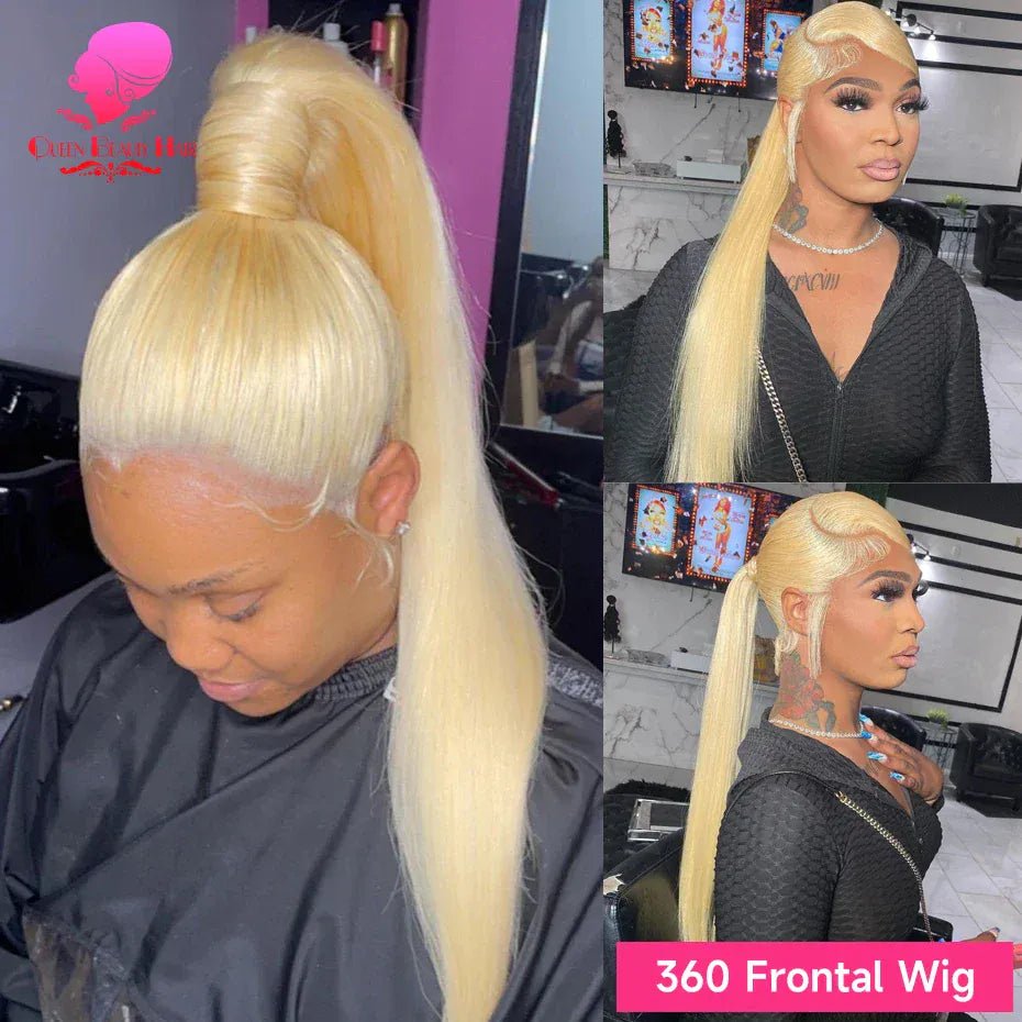 360 Full Lace Wig Human Hair Pre Plucked 613 Blonde Colored Lace Front Wigs Bone Straight Ponytail Human Hair Lace Frontal Wig - SN Wigs & More