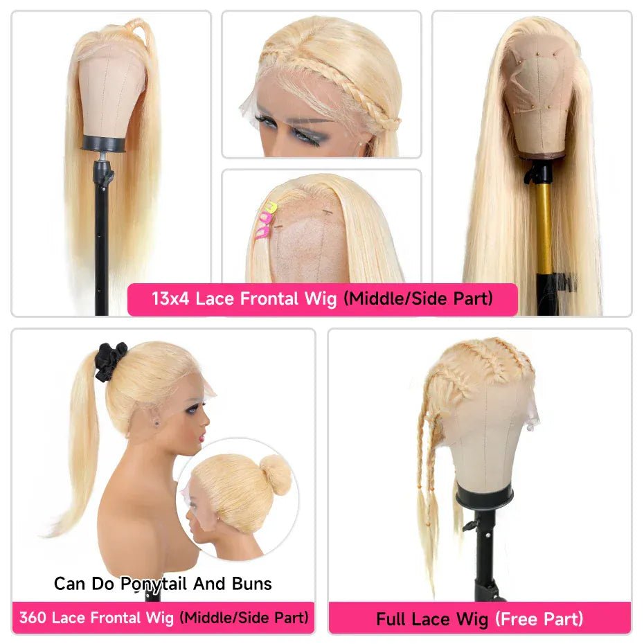 360 Full Lace Wig Human Hair Pre Plucked 613 Blonde Colored Lace Front Wigs Bone Straight Ponytail Human Hair Lace Frontal Wig - SN Wigs & More
