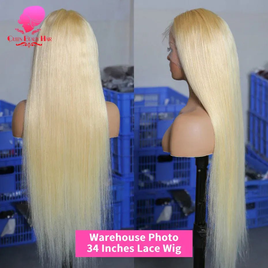 360 Full Lace Wig Human Hair Pre Plucked 613 Blonde Colored Lace Front Wigs Bone Straight Ponytail Human Hair Lace Frontal Wig - SN Wigs & More