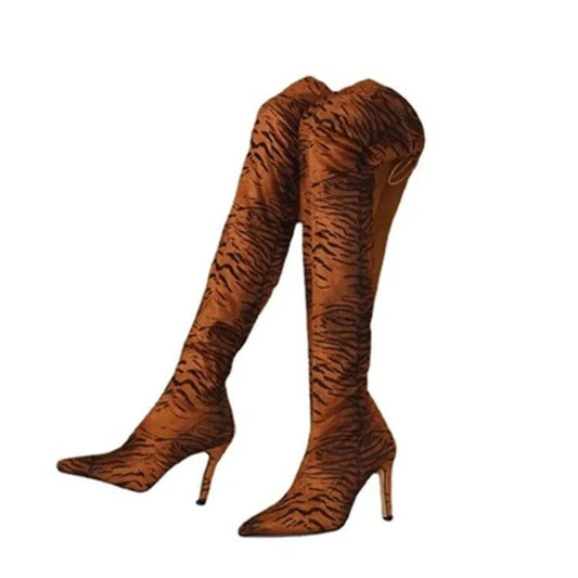 37 / 1 Autumn New Style Fashion Women Shoes Sexy Leopard Print High Heels Over The Knee Long Boots