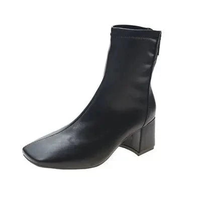 37 / 2 Autumn and winter new British style retro thick heel short boots square toe and velvet high heel boots