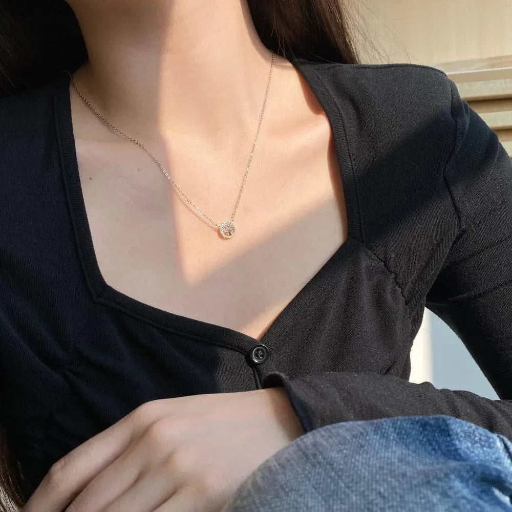 37+6cm / HT140044-S-W-WH mo moq high quality classic tree of life necklace 925 sterling silver necklace bling pendant necklaces for women Dylam jewelry