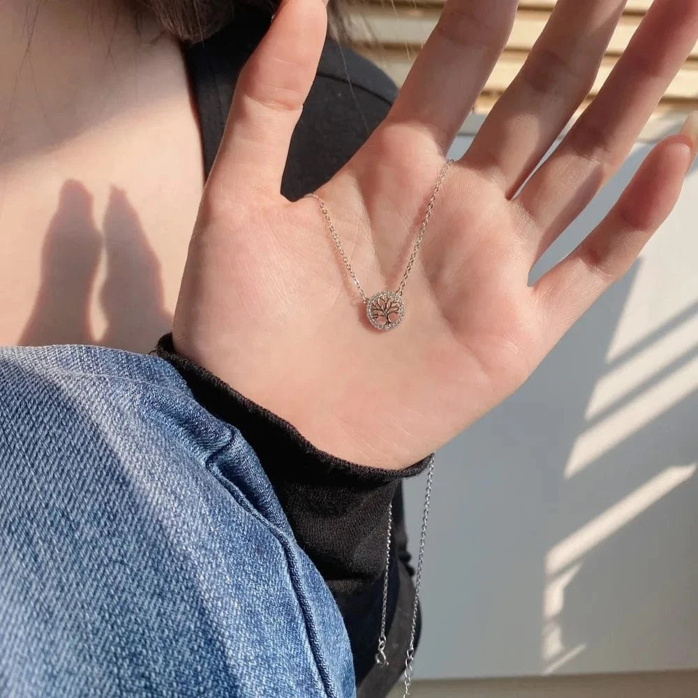 37+6cm / HT140044-S-W-WH mo moq high quality classic tree of life necklace 925 sterling silver necklace bling pendant necklaces for women Dylam jewelry