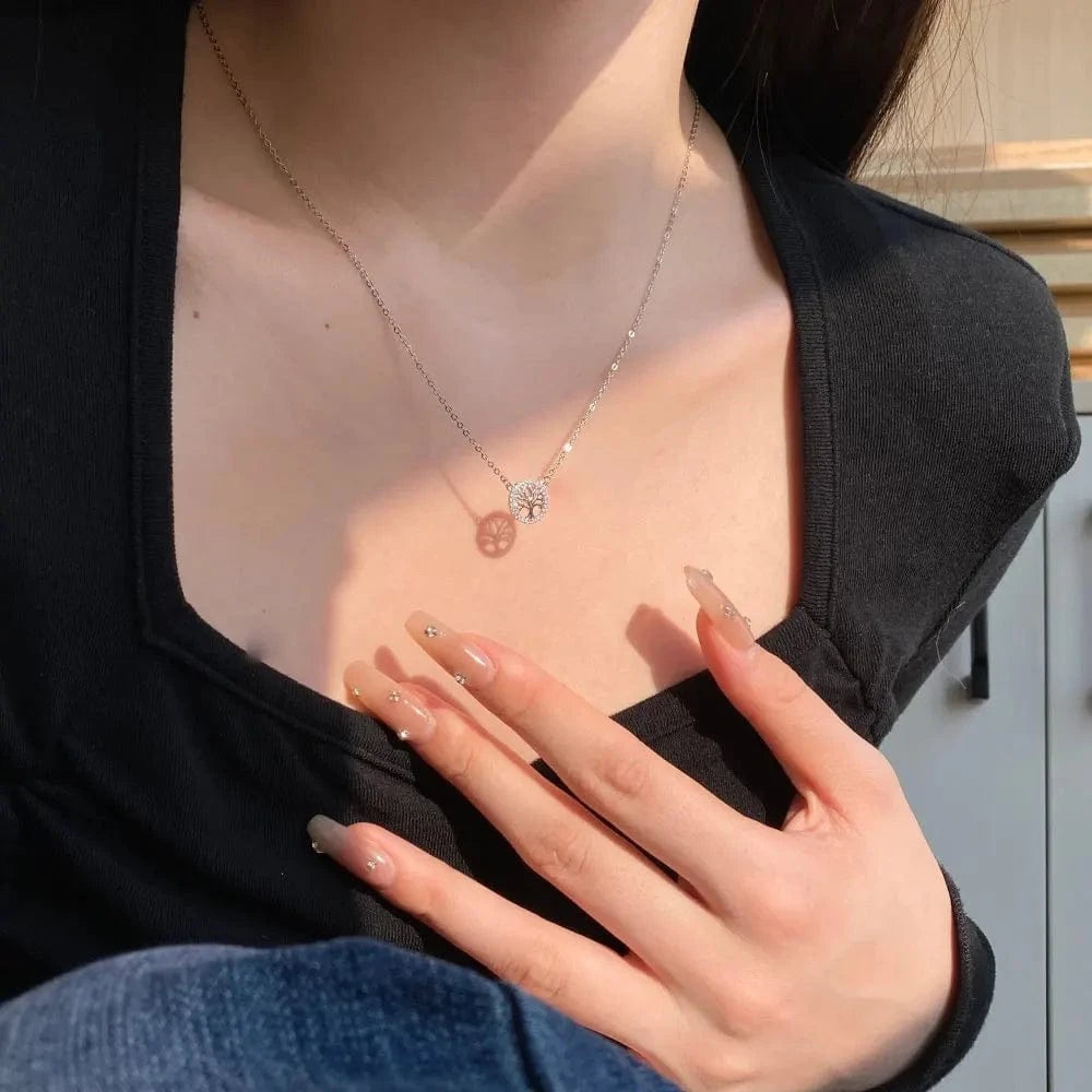 37+6cm / HT140044-S-W-WH mo moq high quality classic tree of life necklace 925 sterling silver necklace bling pendant necklaces for women Dylam jewelry