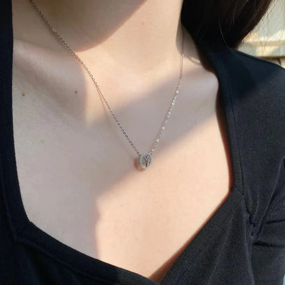 37+6cm / HT140044-S-W-WH mo moq high quality classic tree of life necklace 925 sterling silver necklace bling pendant necklaces for women Dylam jewelry