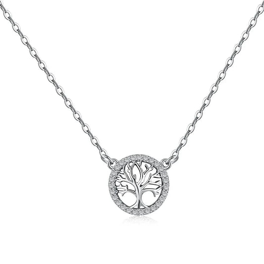 37+6cm / HT140044-S-W-WH mo moq high quality classic tree of life necklace 925 sterling silver necklace bling pendant necklaces for women Dylam jewelry