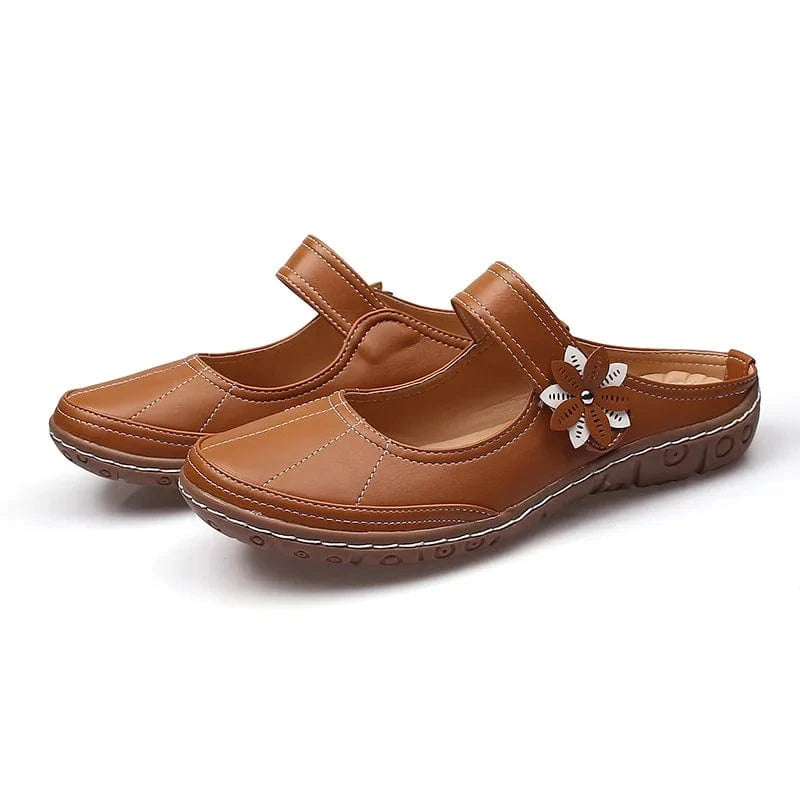 37 / Apricot Flat Sandals For Women Retro Floral Decor Round-toe Shoes Wrap-toe Soft Bottom Roman Flat Sandals Ladies Casual Driving Slippers