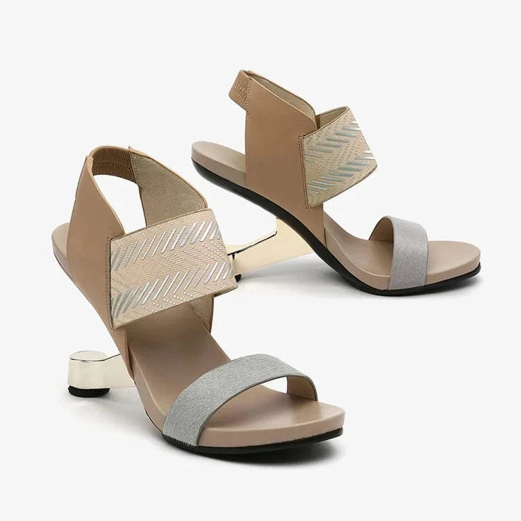 37 / Apricot Women Casual Sandals Fashion Color Patchwork Roman Zapatos De Mujer T-strap Ankle Strap High Heel Sandals Ladies Party Sandalias