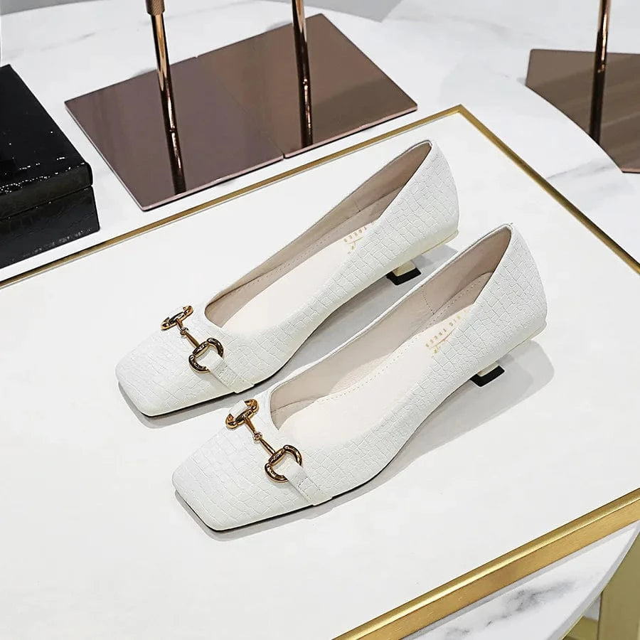 37 / Beige` Fashion Women Square-toe Buckle Kitten Heels Outside Banquet Ladies Dress Sandals Spring Summer Low Heels Female