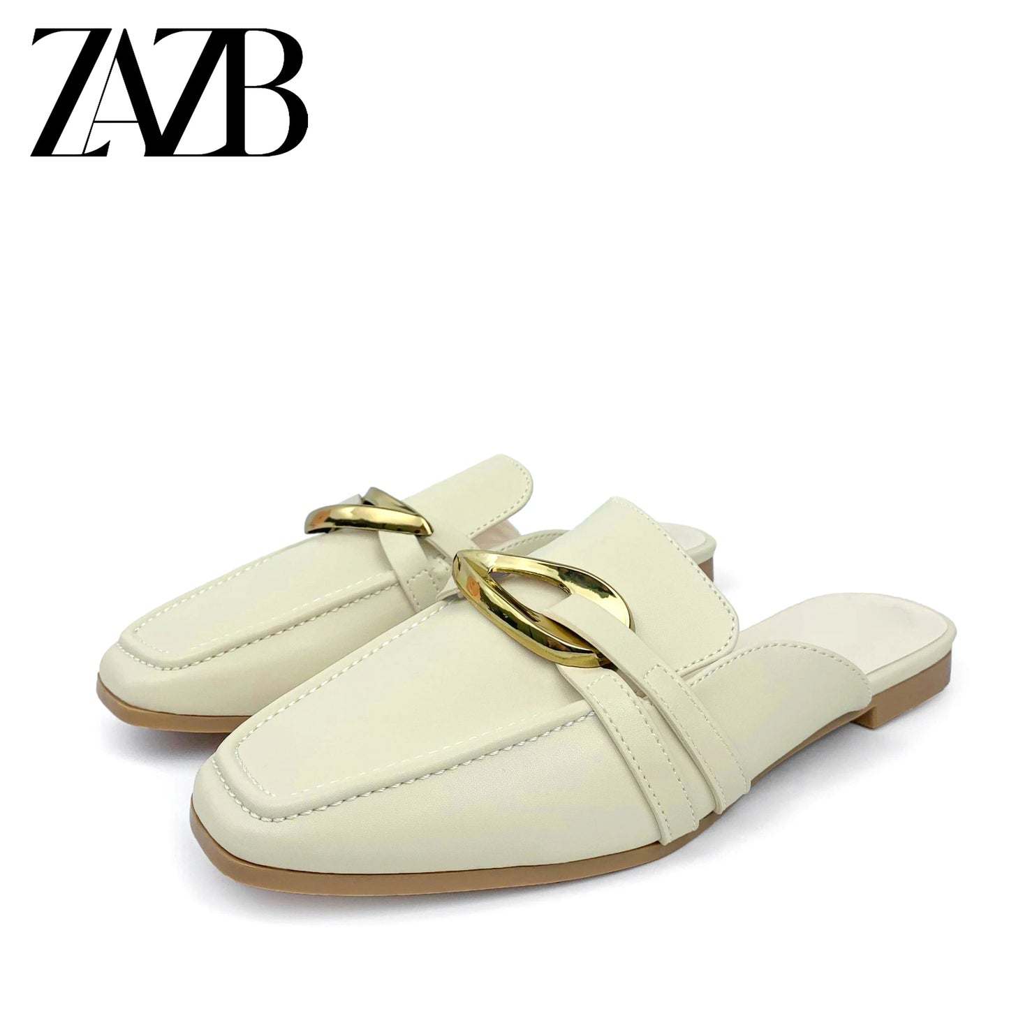37 / Beige Gold buckle Flat shoes ladies Custom leather women sandals luxury slippers femmes chaussures pour femmes wedding for bride