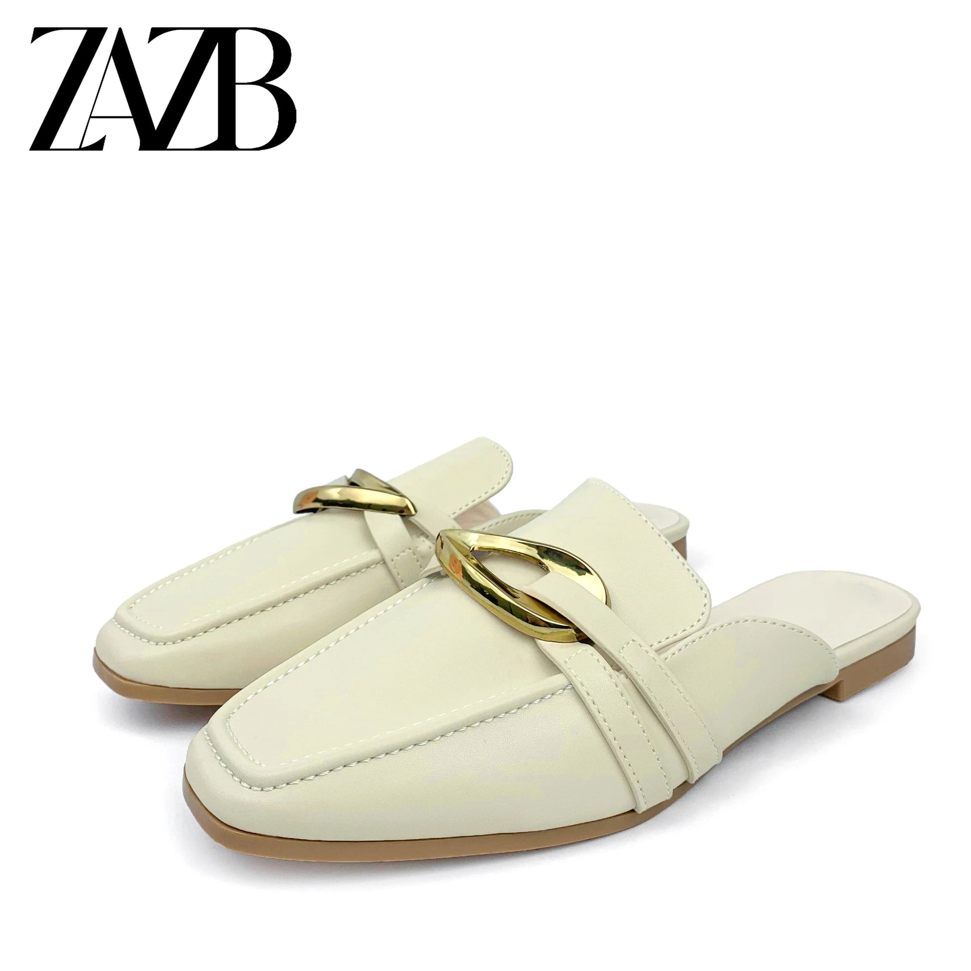 37 / Beige Gold buckle Flat shoes ladies Custom leather women sandals luxury slippers femmes chaussures pour femmes wedding for bride