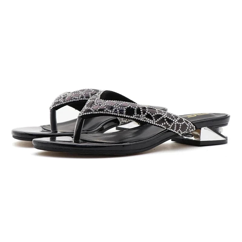 37 / Black 3.5cm low high heels casual shoes flip-flops slippers pu rubber flat heels for ladies heeled sandals for women and ladies
