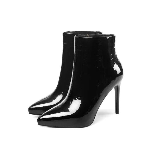 37 / Black Autumn and winter new leather short boots women fashion pointed fashion boots thin and high cattle lacquer leather women's Boots