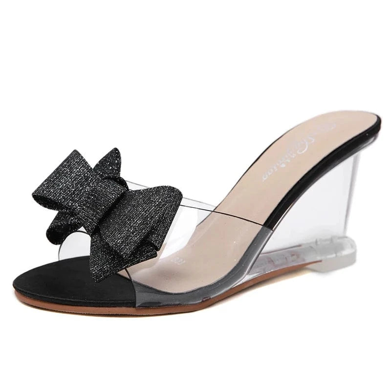 37 / Black CY-18457 Summer Clear Jelly Shoes Ladies Custom Logo 8 CM High Heels Wedge Shoes Sandals Sexy Slipper for Women