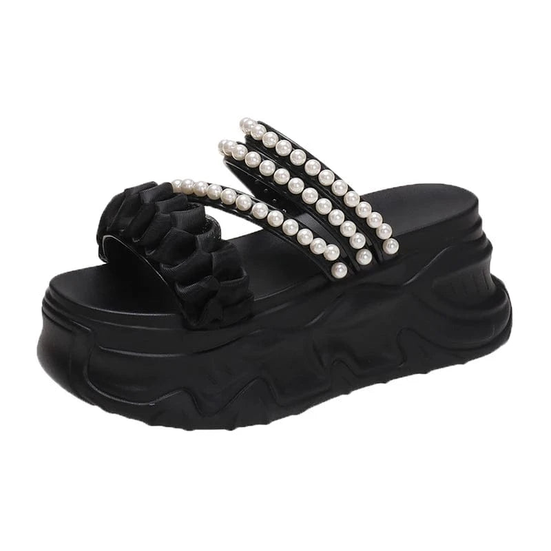 37 / Black Dropshipping Custom Logo 2024 Women's Fashion Bohemian Roman Pearl Platform Sandals with EVA and PU Insoles
