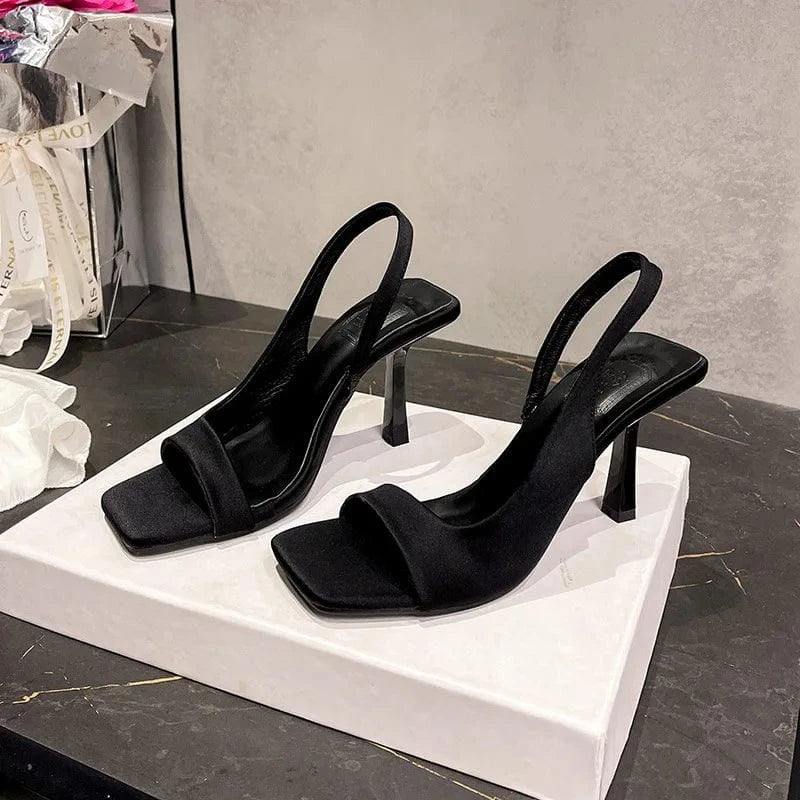 37 / Black Dropshipping Custom Logo Fashion Designer Red Color Women High Heel Square Toe Pumps Thin Heels Sandals