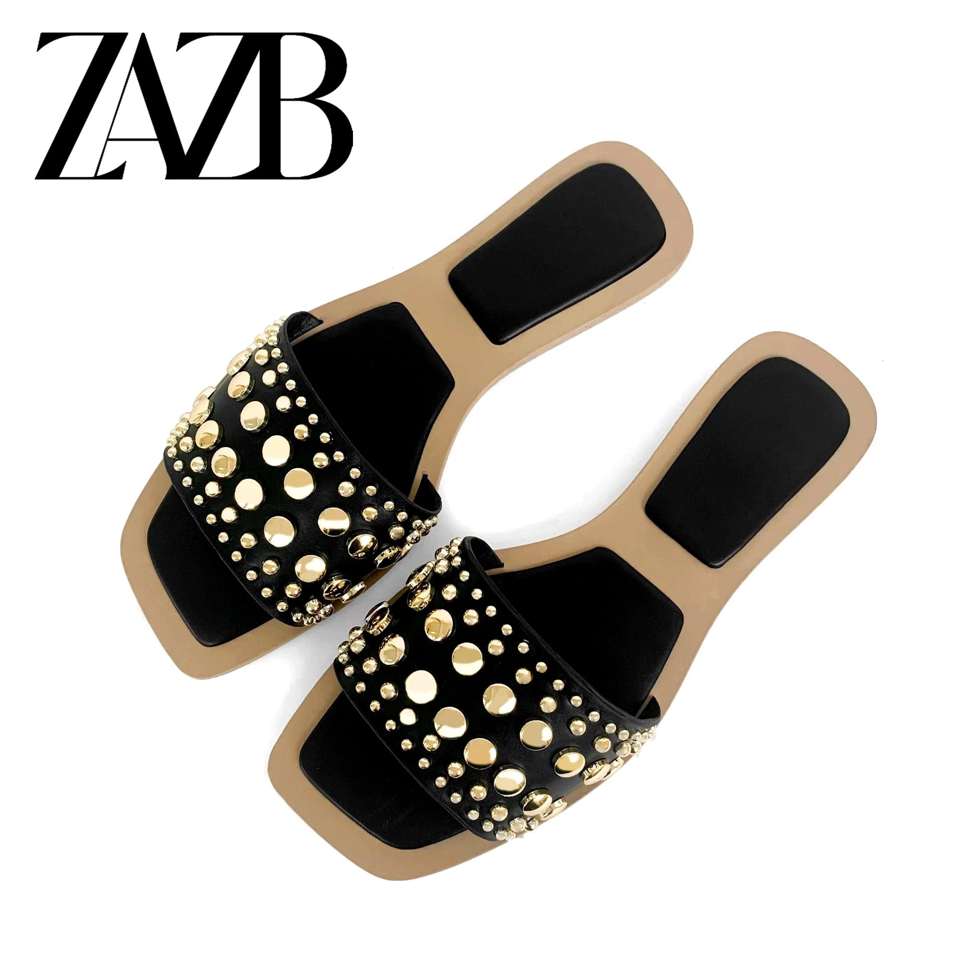 37 / Black ZAZB Customized metal buckle designer shoes Women's slippers High heels Luxury slippers Women's fashion