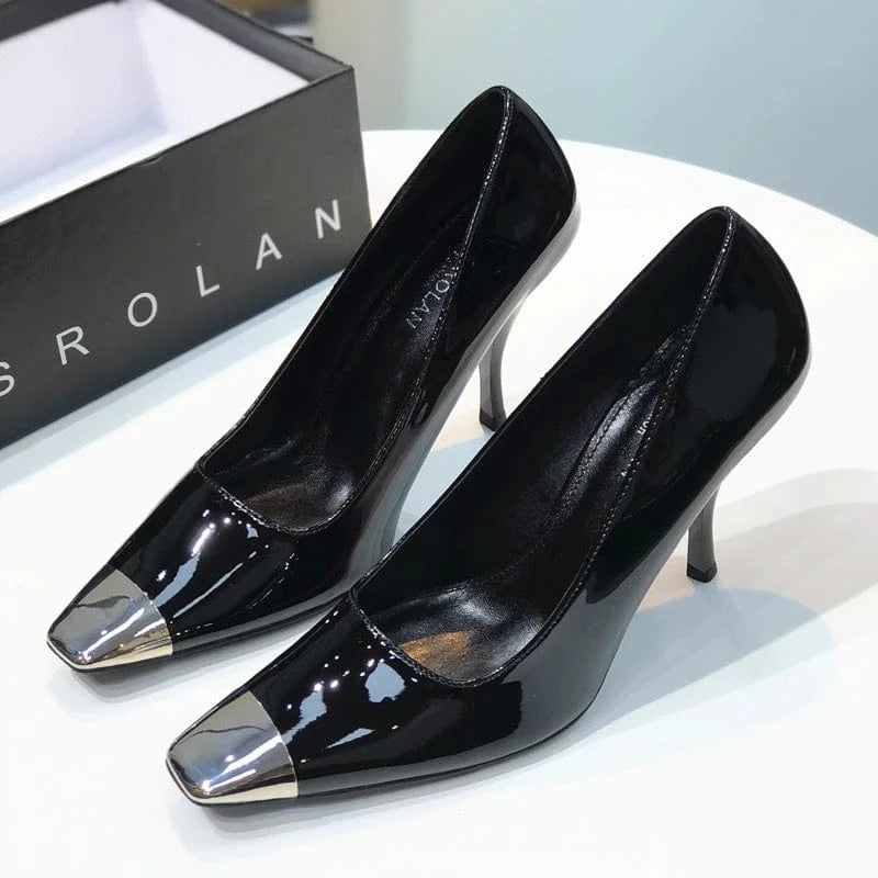 37 / BlackA High heels women's 2022 new metal toe square toe stiletto women's shoes