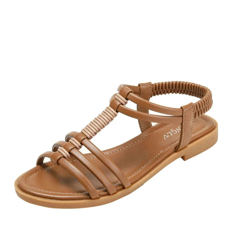37 / Brown Dropshipping Custom Logo Retro Style Roman Sandals Bohemian Comfortable Flat Travel Beach Sandals for Women