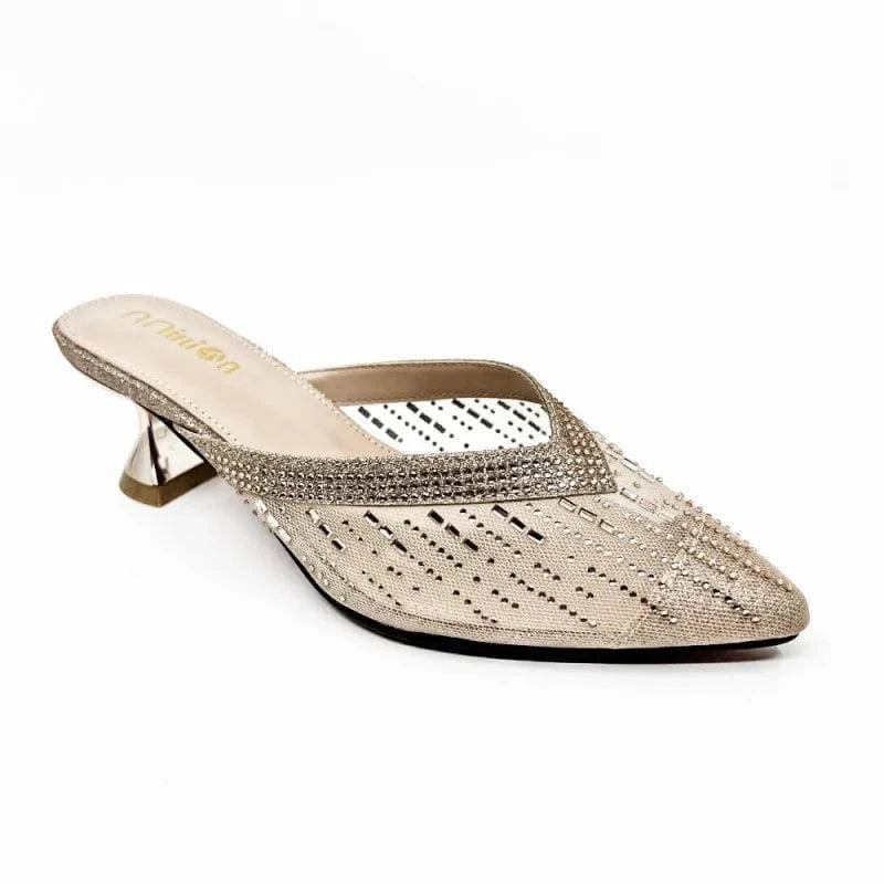 37 / champagne Dropshipping Custom Logo 2024 New Women's Fashionable Black Mesh Stiletto Heeled Sandals Sexy Pointed Toe High Heels Shoes