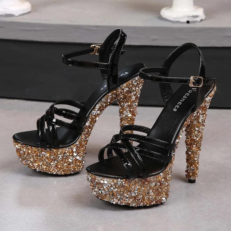 37 / champagne High quality Diamond Platform Women Sandals Cross Strap High Heel Stripper Pole Dance shoes women Heel sandals