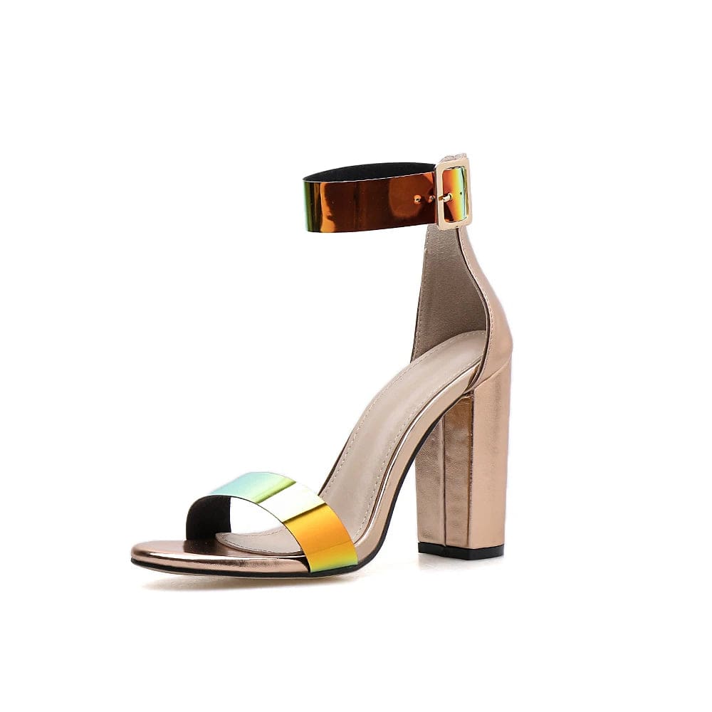 37 / Gold New style Sexy Female Girl Roman high heel ankle sandals sexy night club Ladies shoes high heels chunky heel sandals