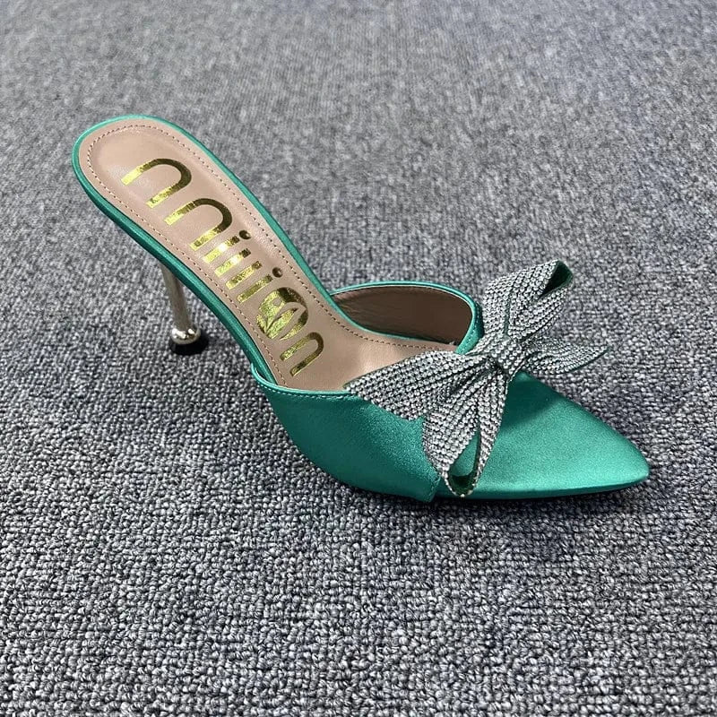 37 / Green 2022 New Female Pointed-toe High Heels Stilettos Sexy Ladies Outdoor Super High Heel Slippers