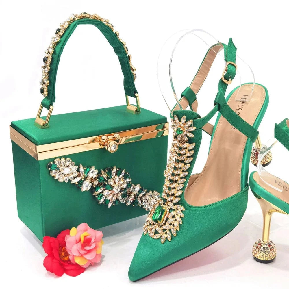 37 / Green 2024 shoes women high heels pumps big bag matching shoe set Italian handbags for ladies