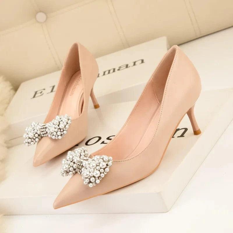 37 / Nude(6cm)` New Elegant Banquet Ladies Shoes Women Pointed-toe Shallow Sandals Summer Autumn High Heel Pumps Female