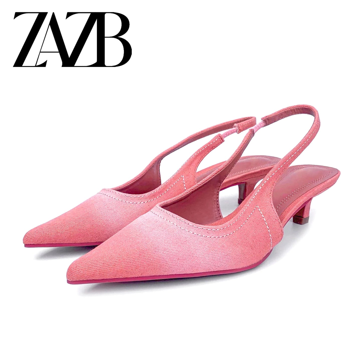 37 / Pink ZAZB Brand Women's Customized Pink Canvas Mid Heel Sandals Bridal Shoes Elegant Women