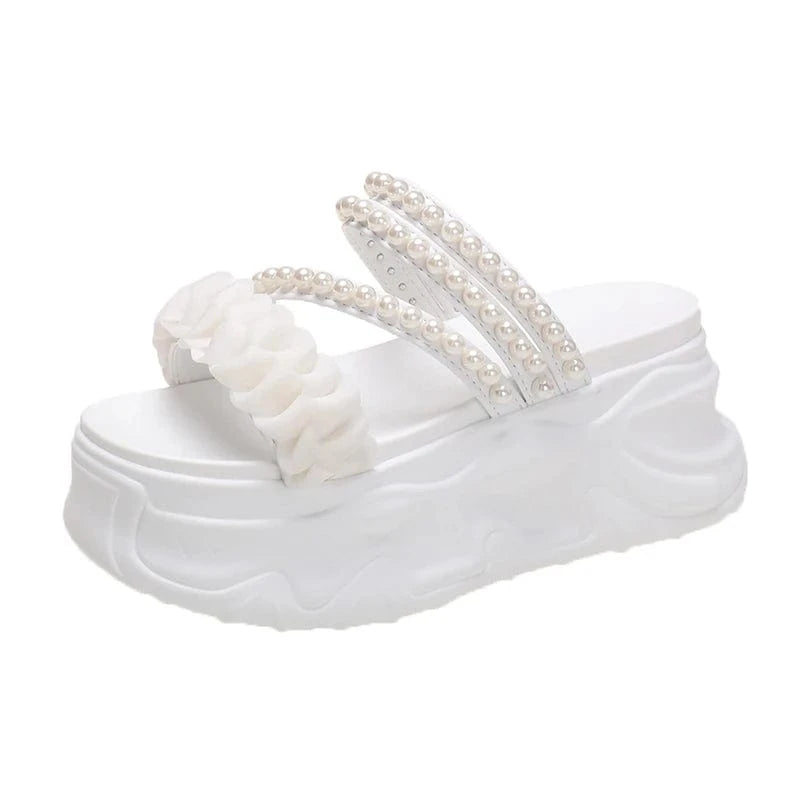 37 / White Dropshipping Custom Logo 2024 Women's Fashion Bohemian Roman Pearl Platform Sandals with EVA and PU Insoles