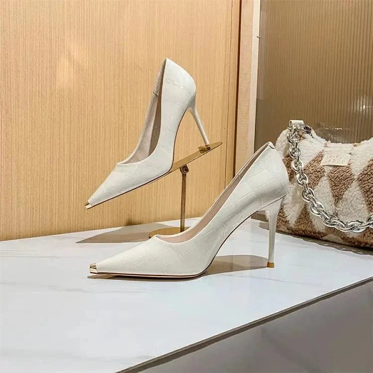 37 / White Ladies Sexy Party Banquet Dress Sandal Pumps Women Solid Color Pointed Stiletto High Heels